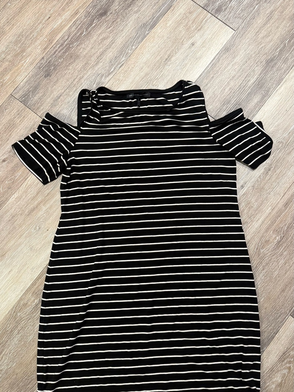 White House Black Market Black White Striped Cold Shoulder Dress Size L